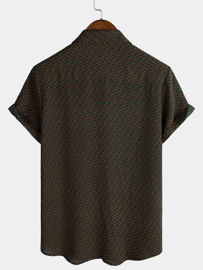 Men's Casual Holiday Short Sleeve Button Up Retro Shirt