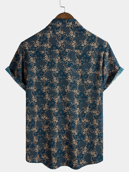 Men's Summer Retro Print Pocket Holiday Shirt