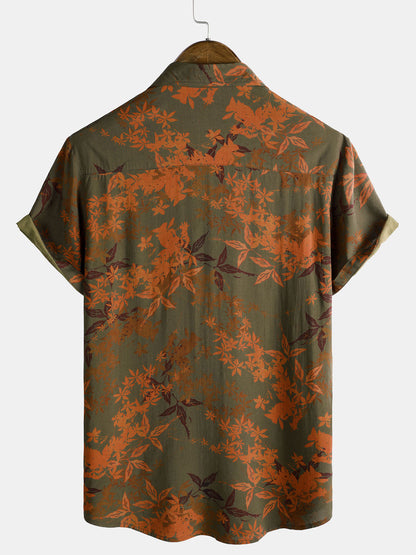 Men's Vintage Floral Holiday Short Sleeve Button Summer Beach Shirt