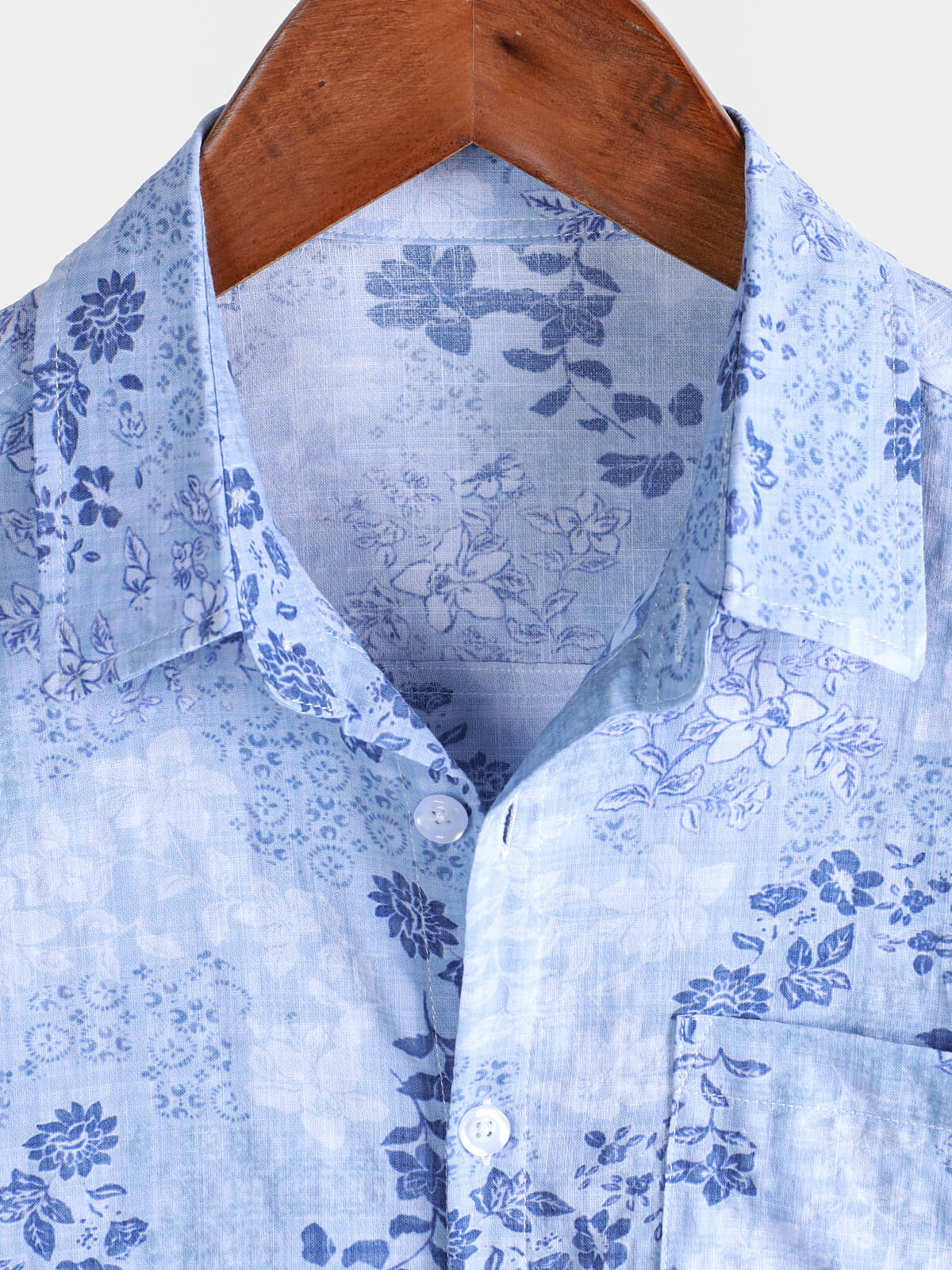 Men's Blue Floral Print Retro Short Sleeve Shirt