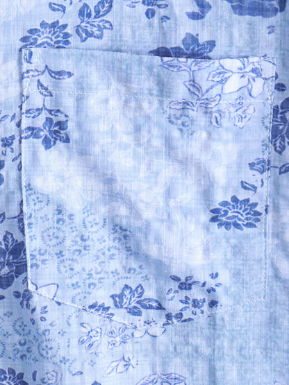 Men's Blue Floral Print Retro Short Sleeve Shirt