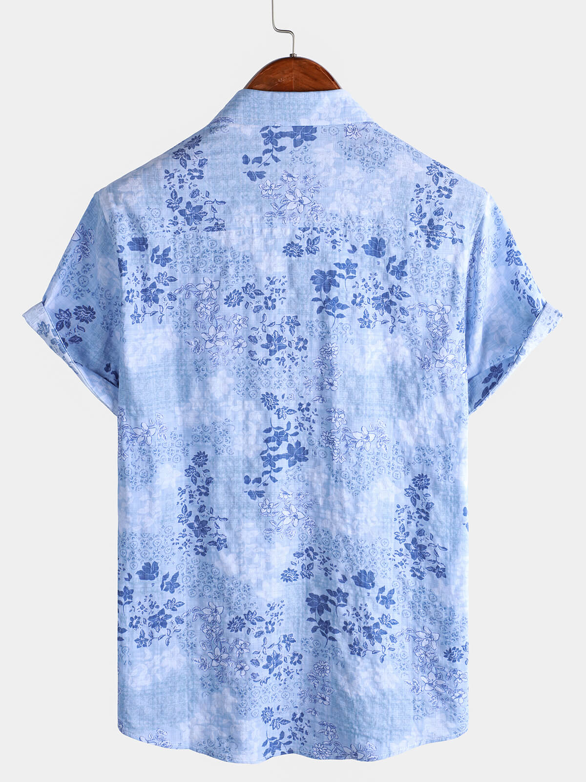 Men's Blue Floral Print Retro Short Sleeve Shirt
