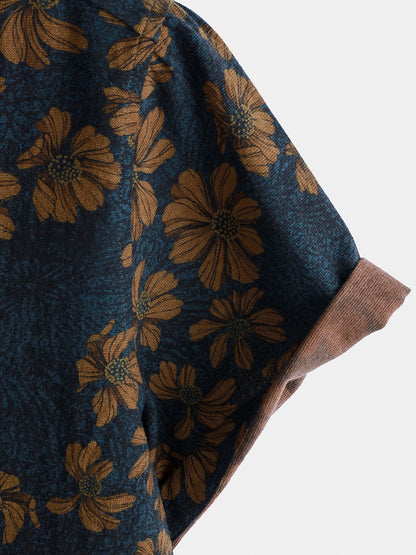 Men's Floral Print Vintage Flower Breathable Holiday Short Sleeve Shirt