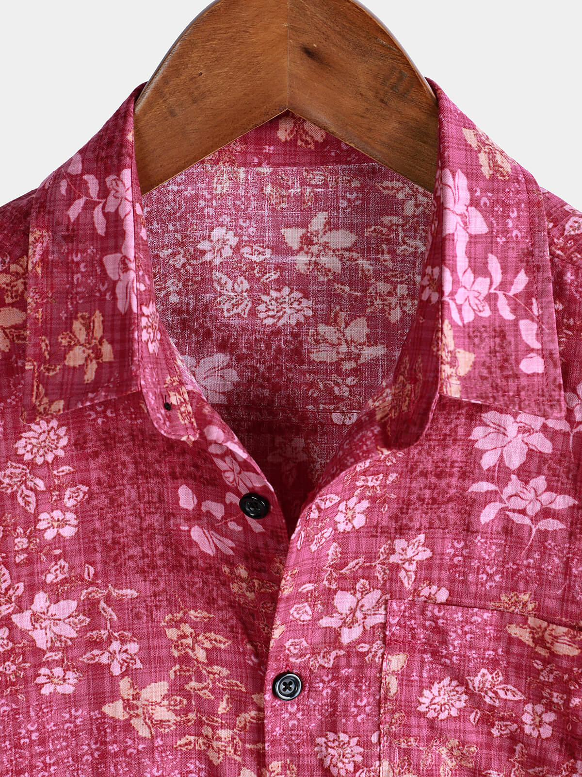 Men's Pink Floral Holiday Casual Pocket Short Sleeve Retro Shirt