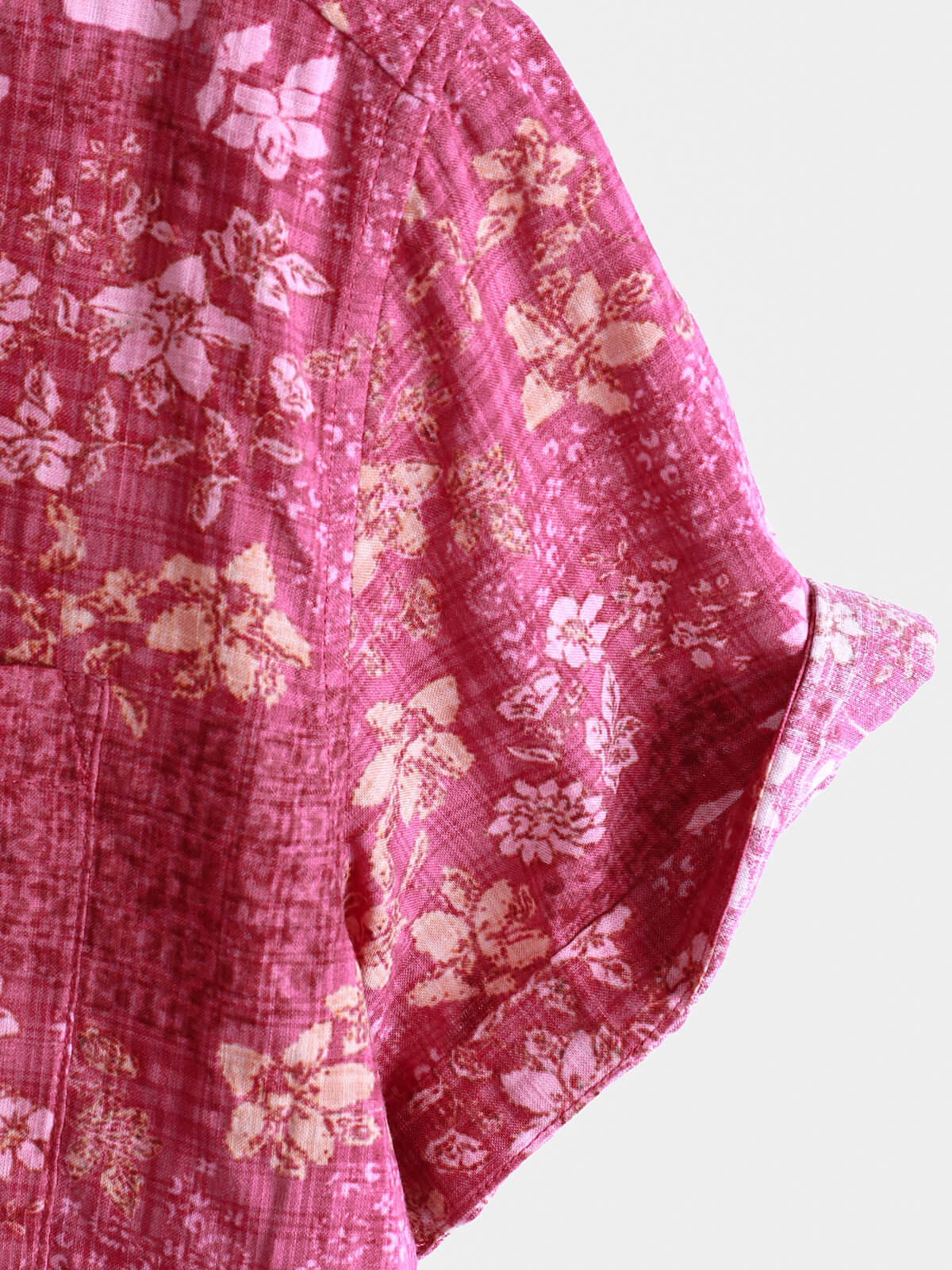 Men's Pink Floral Holiday Casual Pocket Short Sleeve Retro Shirt