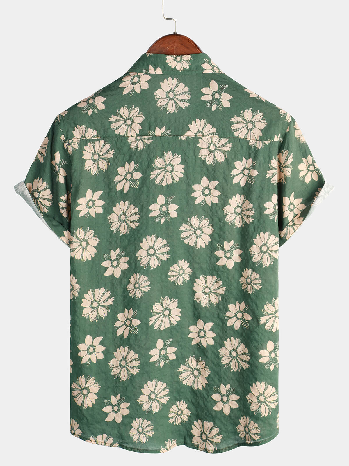 Men's Green Floral Hawaiian Short Sleeve Button Holiday Summer Shirt