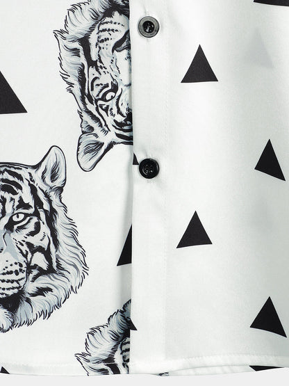 Men's Tiger Print Pocket Casual Short Sleeve Shirt