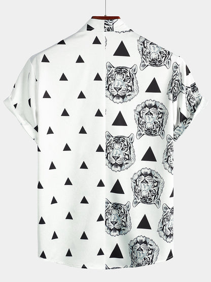 Men's Tiger Print Pocket Casual Short Sleeve Shirt