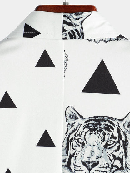 Men's Tiger Print Pocket Casual Short Sleeve Shirt