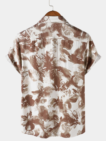 Men's Abstract Floral Camp Button Up Short Sleeve Shirt