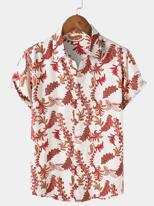 Men's Paisley Floral Vacation Button Up Short Sleeve Shirt