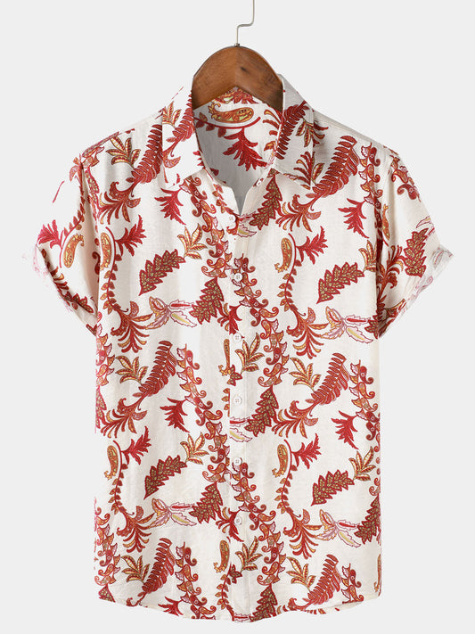 Men's Paisley Floral Vacation Button Up Short Sleeve Shirt