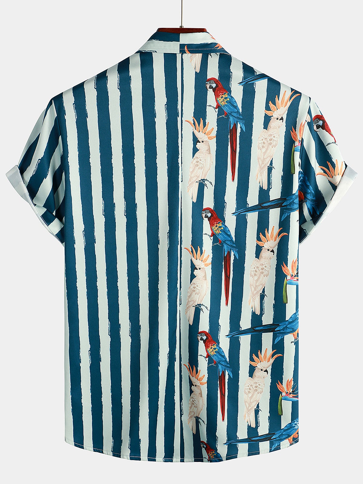 Men's Parrot Print Summer Pocket Short Sleeve Shirt