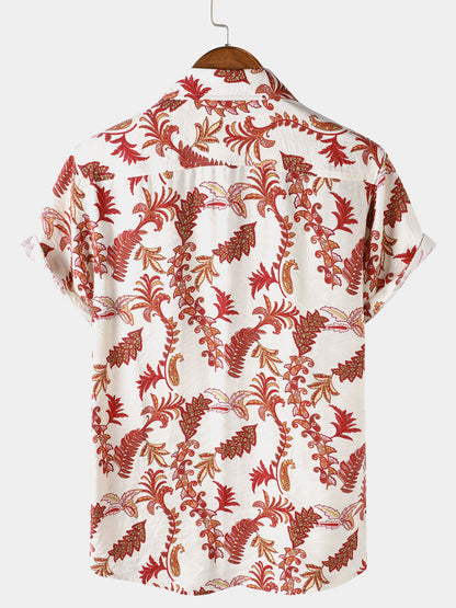 Men's Paisley Floral Vacation Button Up Short Sleeve Shirt