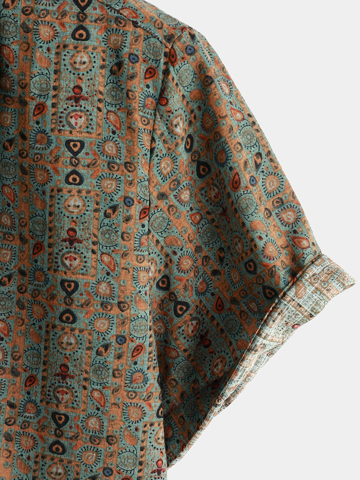 Men's Vintage Paisley Print 70s Button Up Brown Boho Retro Tribal Short Sleeve Shirt