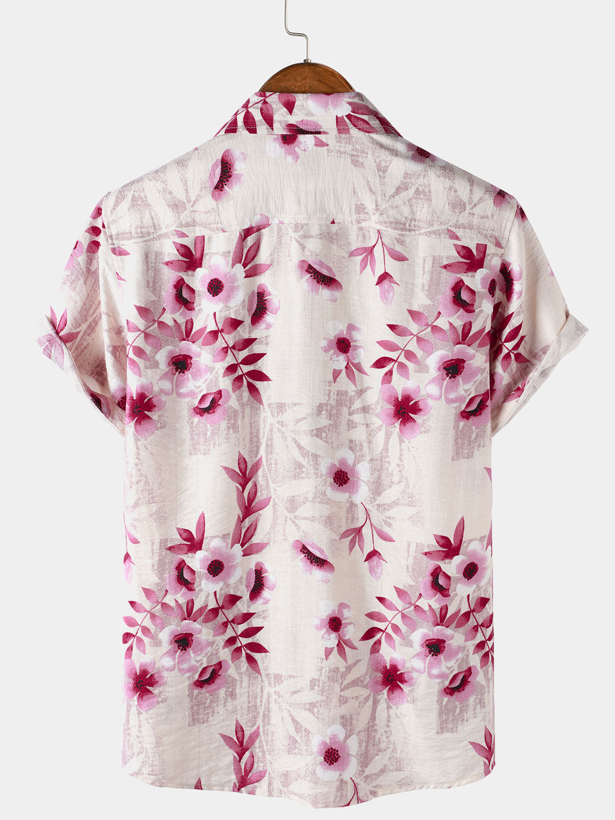 Men's Pink Floral Holiday Button Up Short Sleeve Shirt