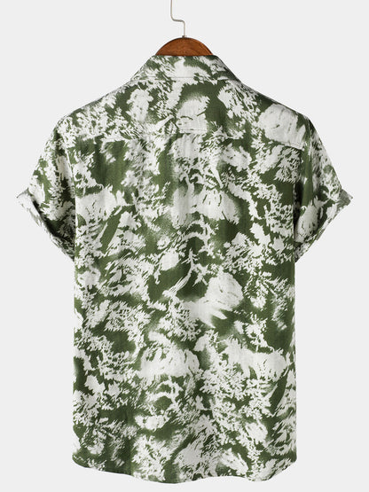 Men's Abstract Botanical Button Up Short Sleeve Shirt