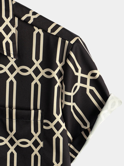Men's Casual Tiger Print Pocket Short Sleeve Shirt