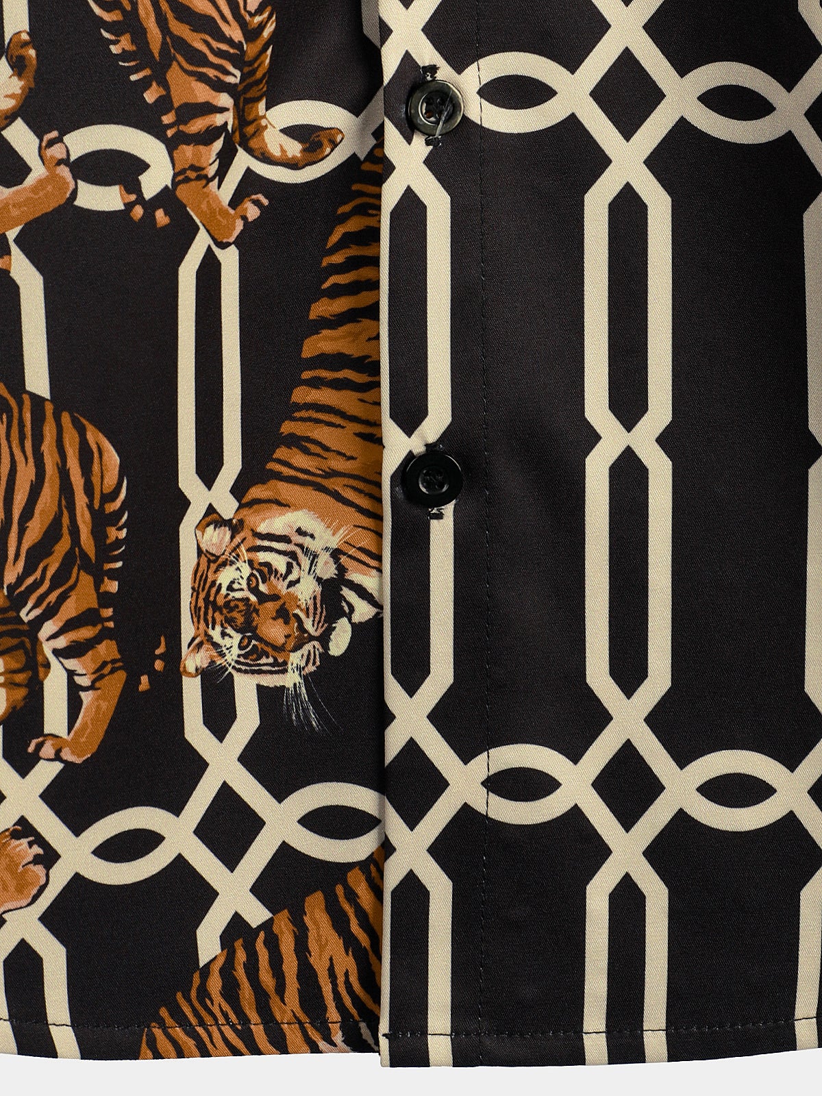 Men's Casual Tiger Print Pocket Short Sleeve Shirt