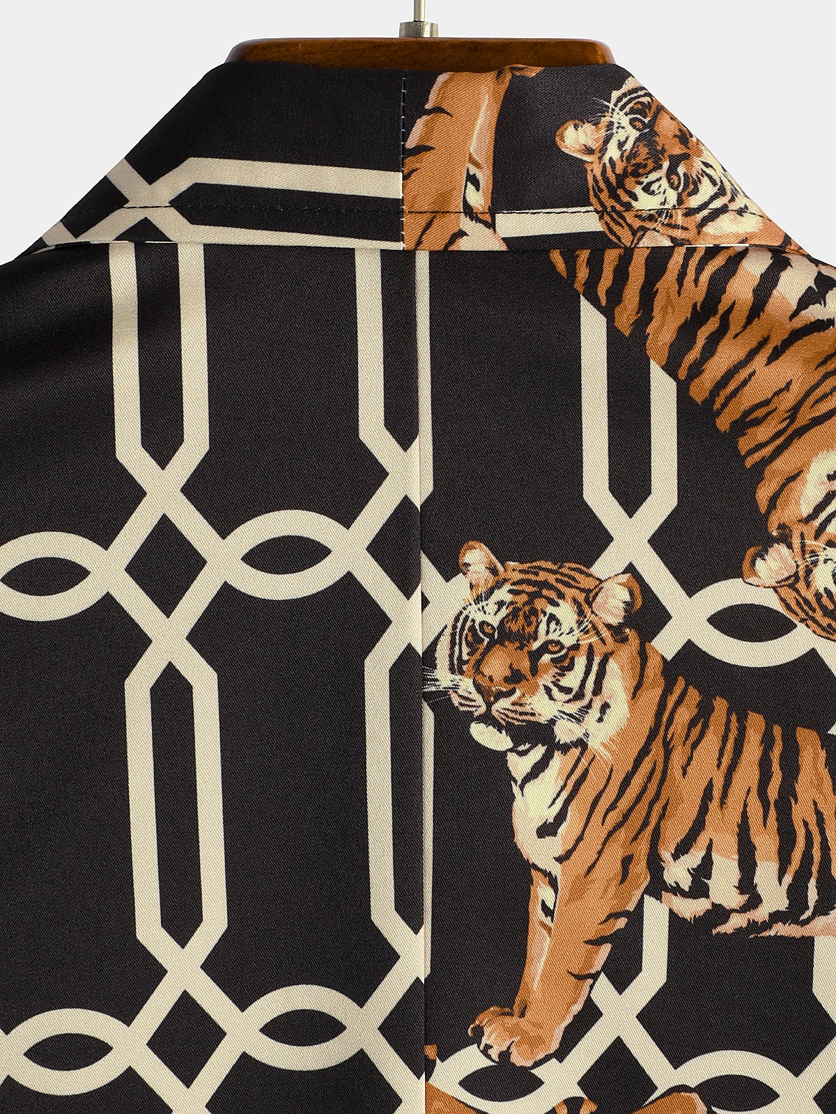 Men's Casual Tiger Print Pocket Short Sleeve Shirt