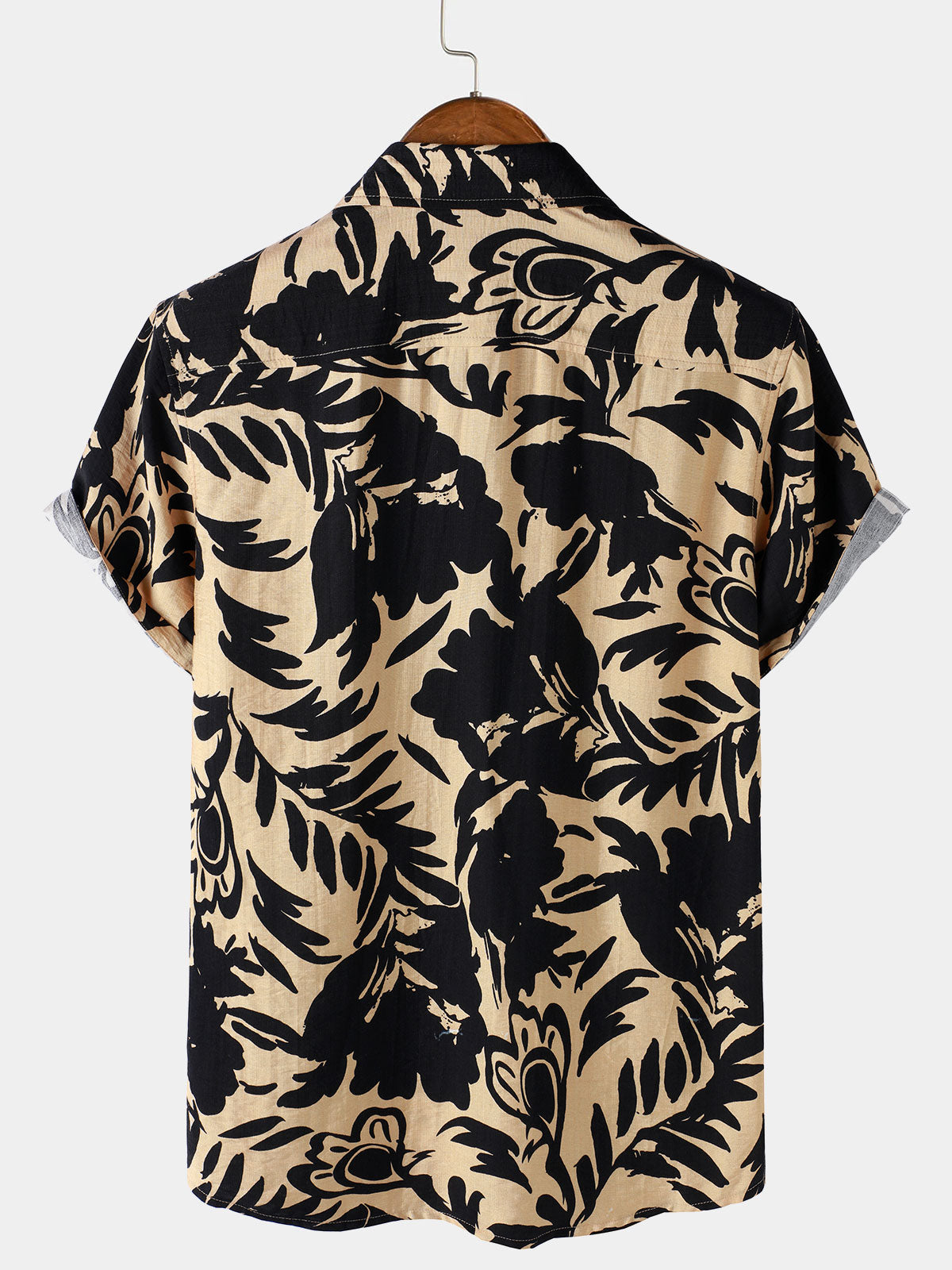 Men's Retro Abstract Botanical Button Up Short Sleeve Shirt