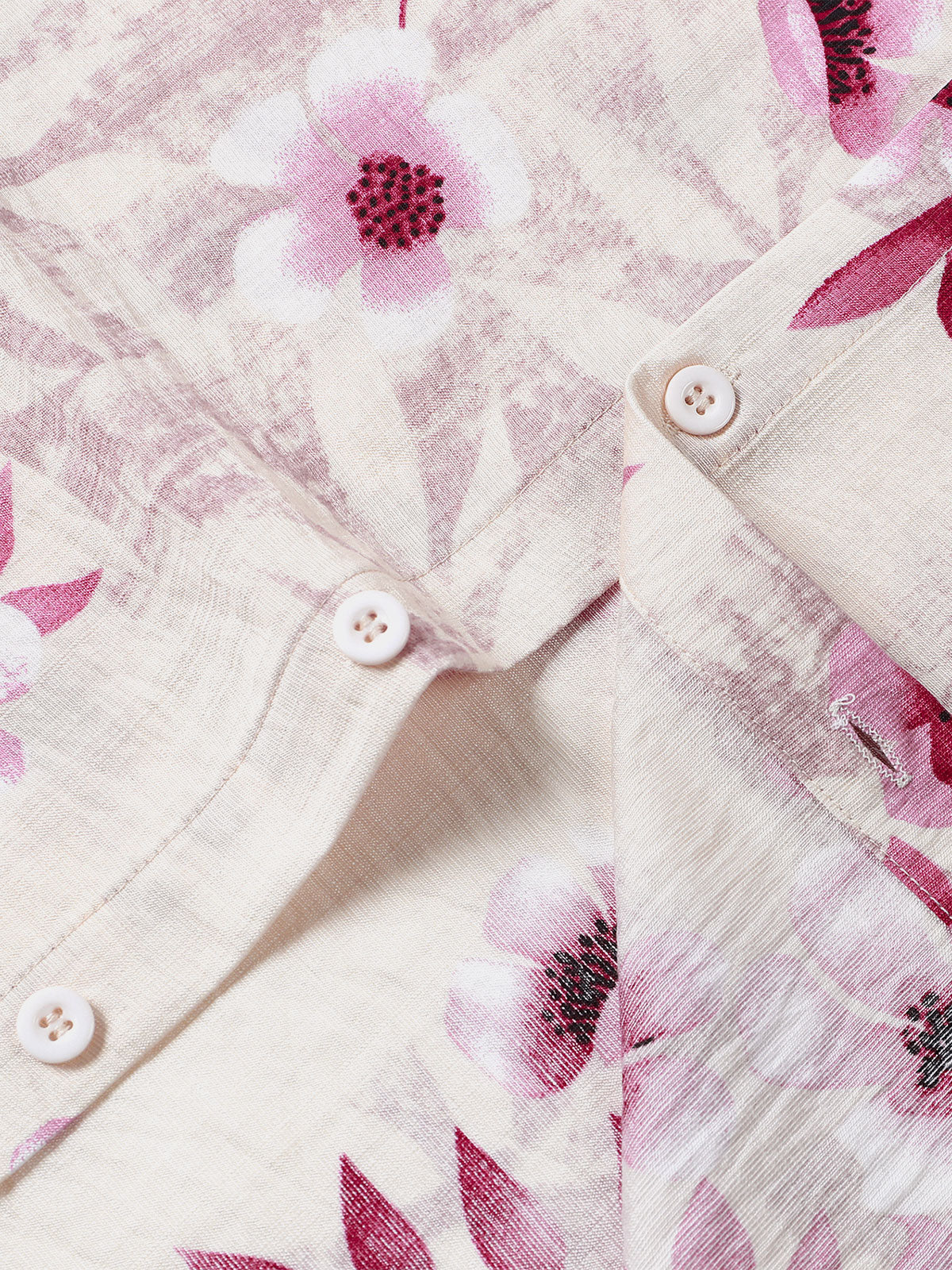 Men's Pink Floral Holiday Button Up Short Sleeve Shirt
