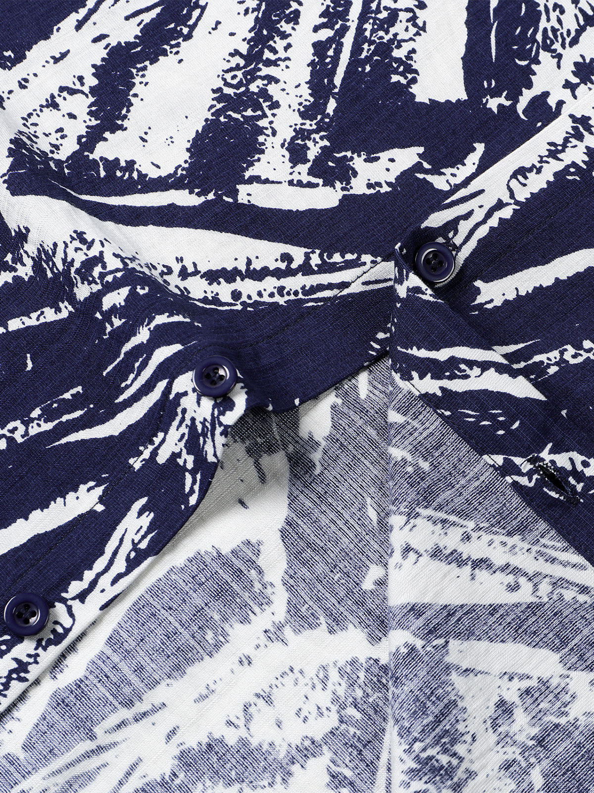 Men's Navy Blue Abstract Geometric Print Short Sleeve Shirt