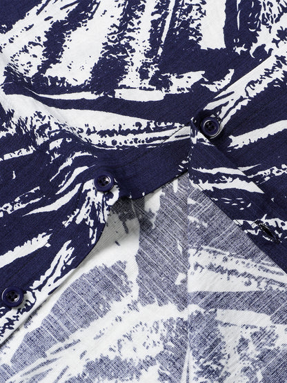 Men's Navy Blue Abstract Geometric Print Short Sleeve Shirt