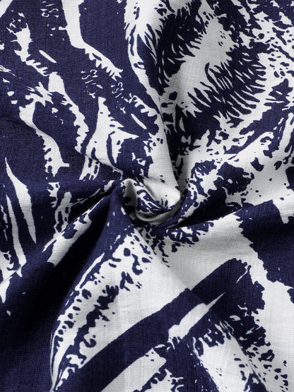 Men's Navy Blue Abstract Geometric Print Short Sleeve Shirt