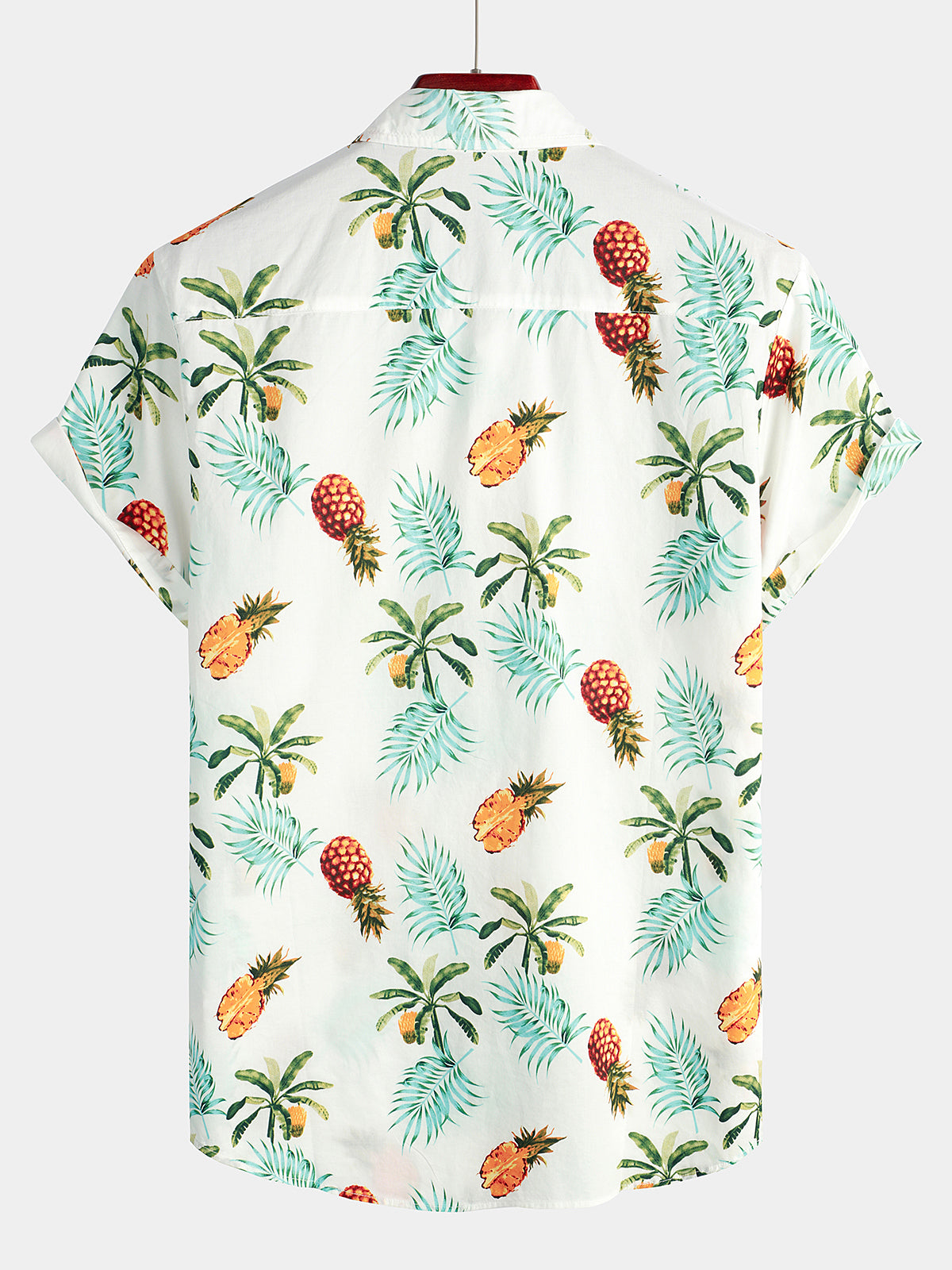 Men's Pineapple Print Cotton Tropical Fruit Holiday Short Sleeve Button Up Beach Hawaiian Shirt