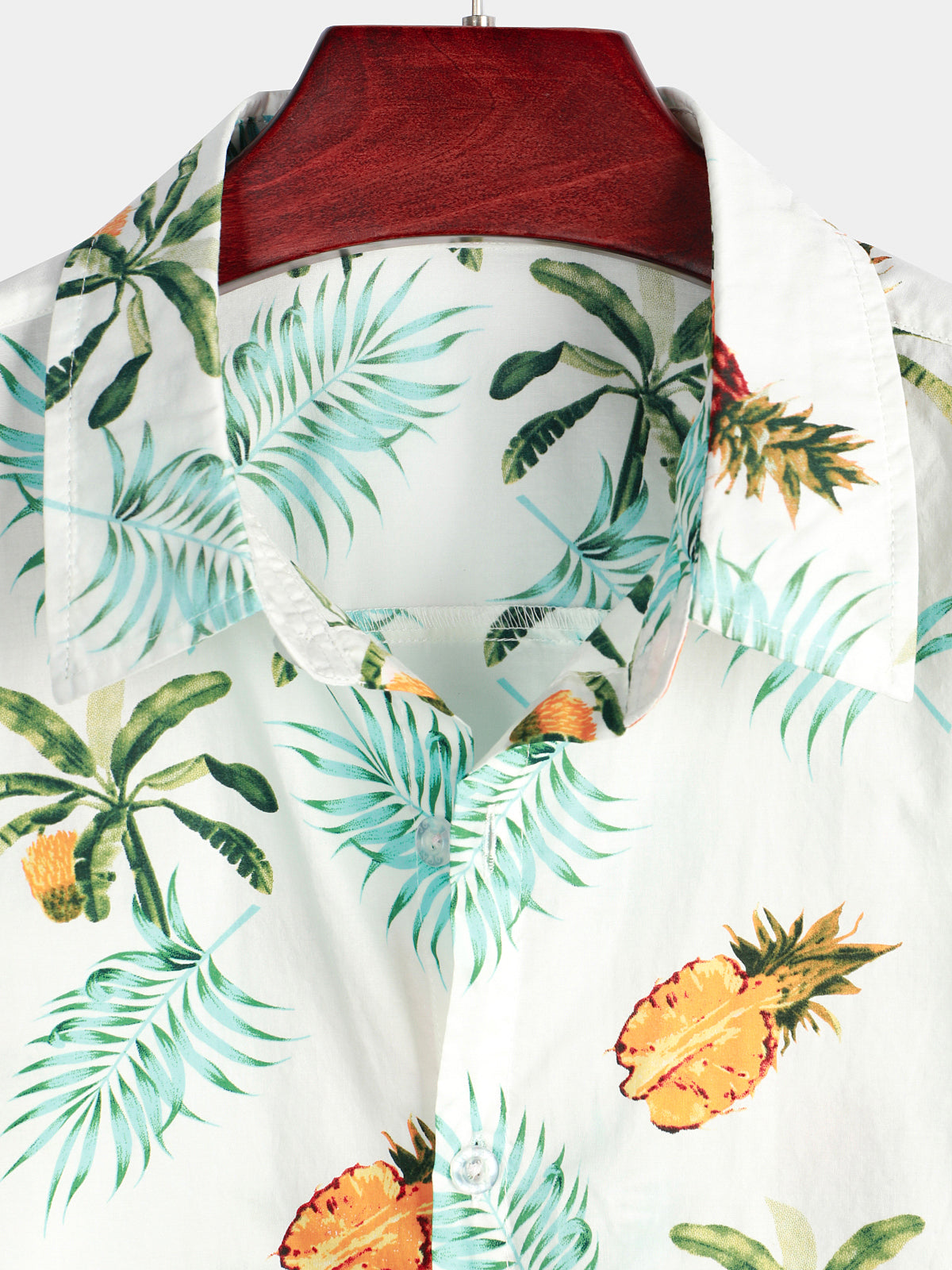 Men's Pineapple Print Cotton Tropical Fruit Holiday Short Sleeve Button Up Beach Hawaiian Shirt