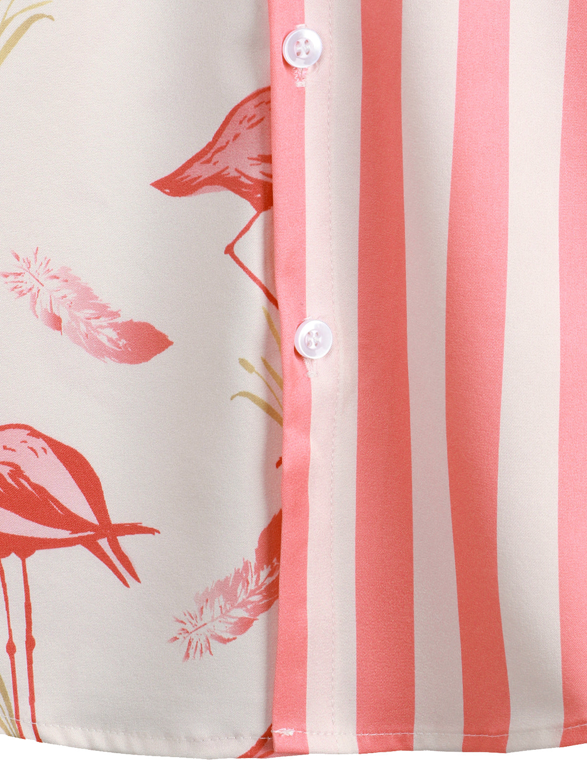 Men's Pink Flamingo & Striped Print Pocket Short Sleeve Shirt