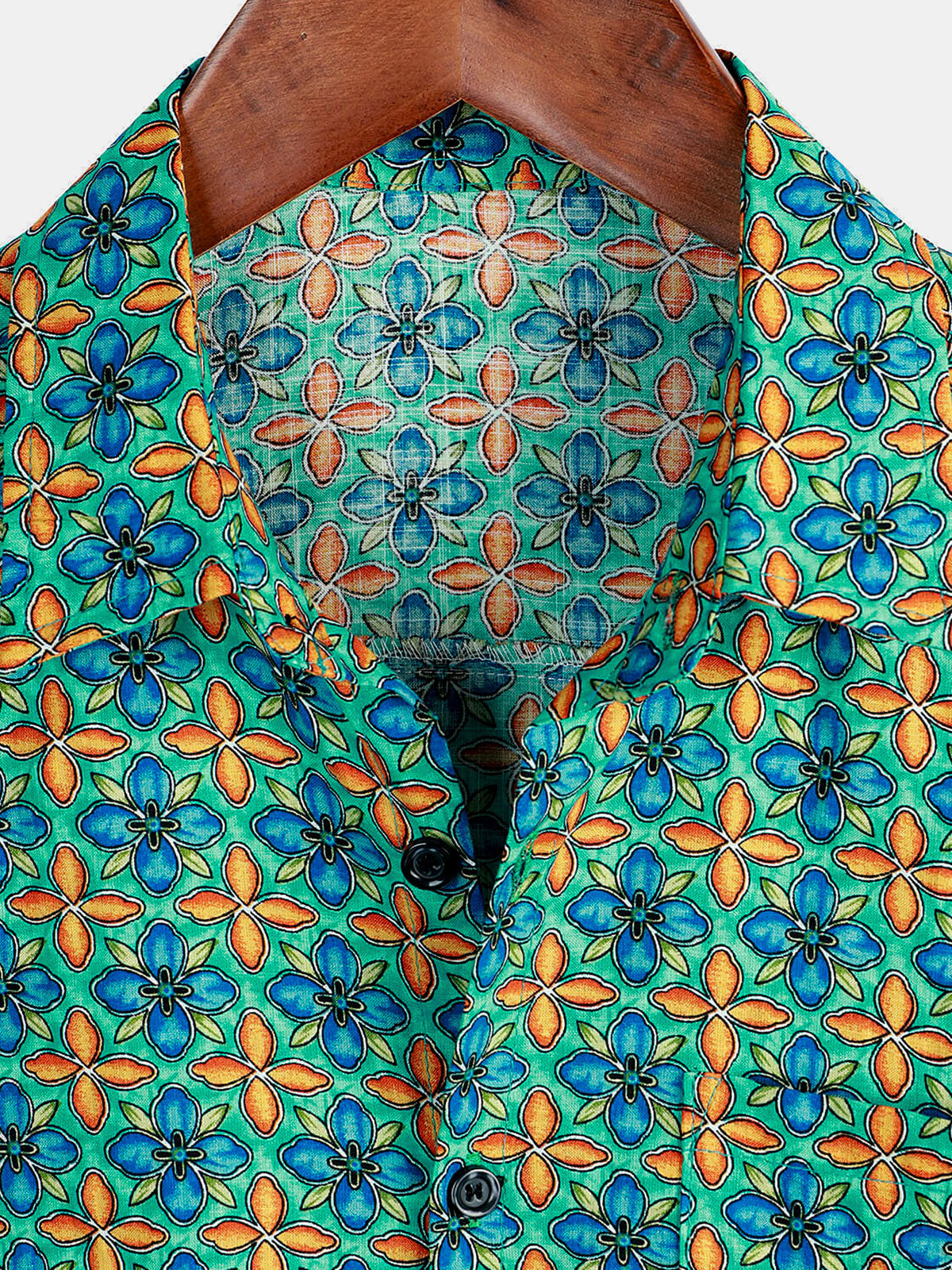 Men's Floral Vintage Short Sleeve Leisure Cotton Button Up Shirt