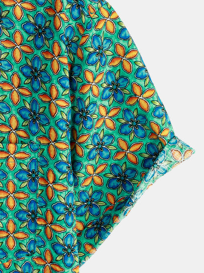 Men's Floral Vintage Short Sleeve Leisure Cotton Button Up Shirt
