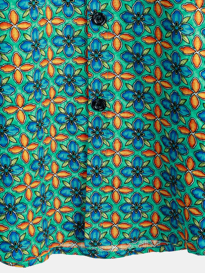 Men's Floral Vintage Short Sleeve Leisure Cotton Button Up Shirt