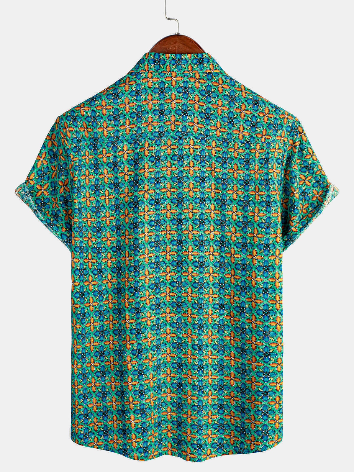 Men's Floral Vintage Short Sleeve Leisure Cotton Button Up Shirt