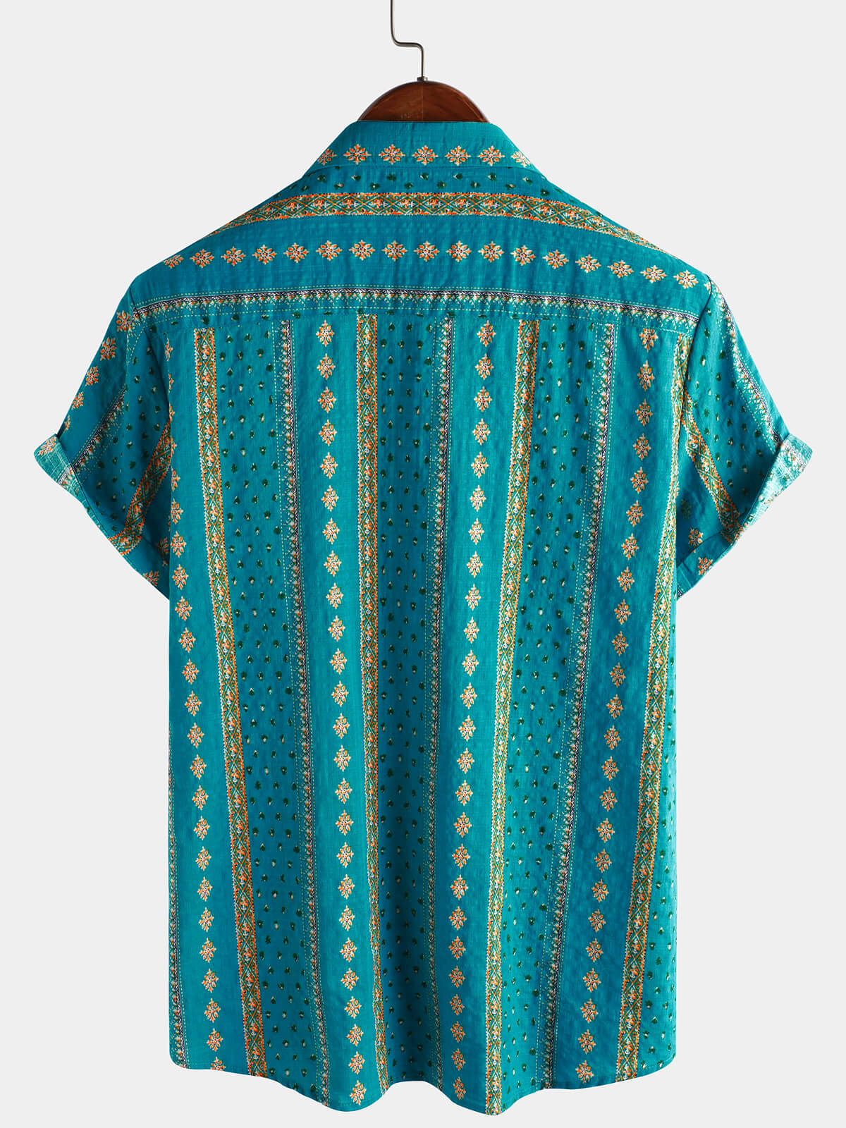 Men's Retro Striped Print Button Up 70s Vintage Short Sleeve Shirt