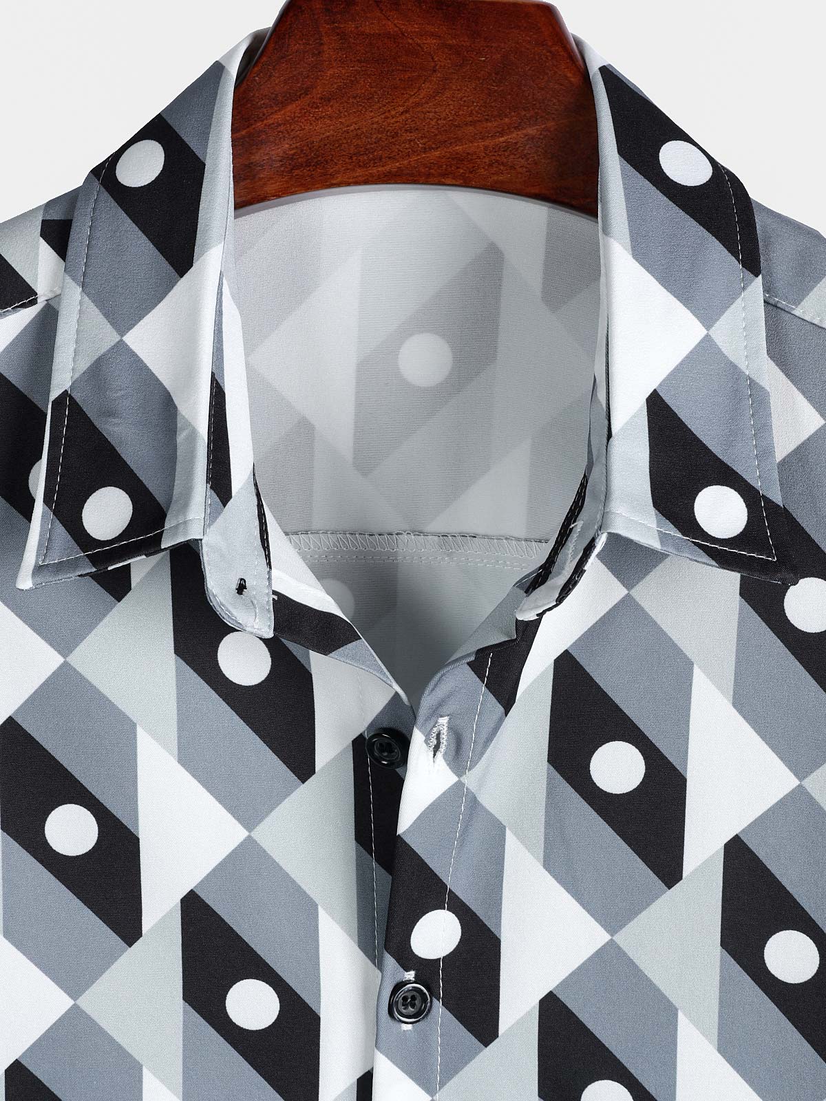 Men's Grey Geometric Graphic Leisure Coastal Weekend Travel Tropical Summer Shirt