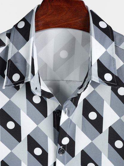 Men's Grey Geometric Graphic Leisure Coastal Weekend Travel Tropical Summer Shirt