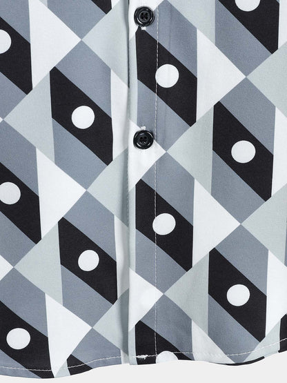 Men's Grey Geometric Graphic Leisure Coastal Weekend Travel Tropical Summer Shirt