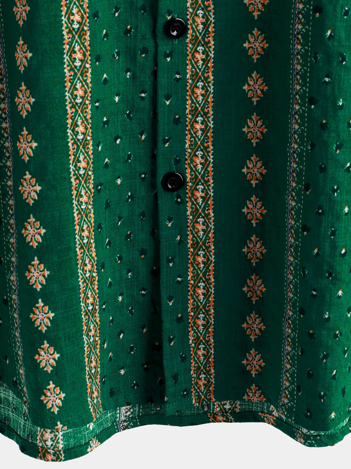 Men's Retro Green Striped Print Button Up 70s Vintage Short Sleeve Shirt