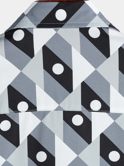 Men's Grey Geometric Graphic Leisure Coastal Weekend Travel Tropical Summer Shirt