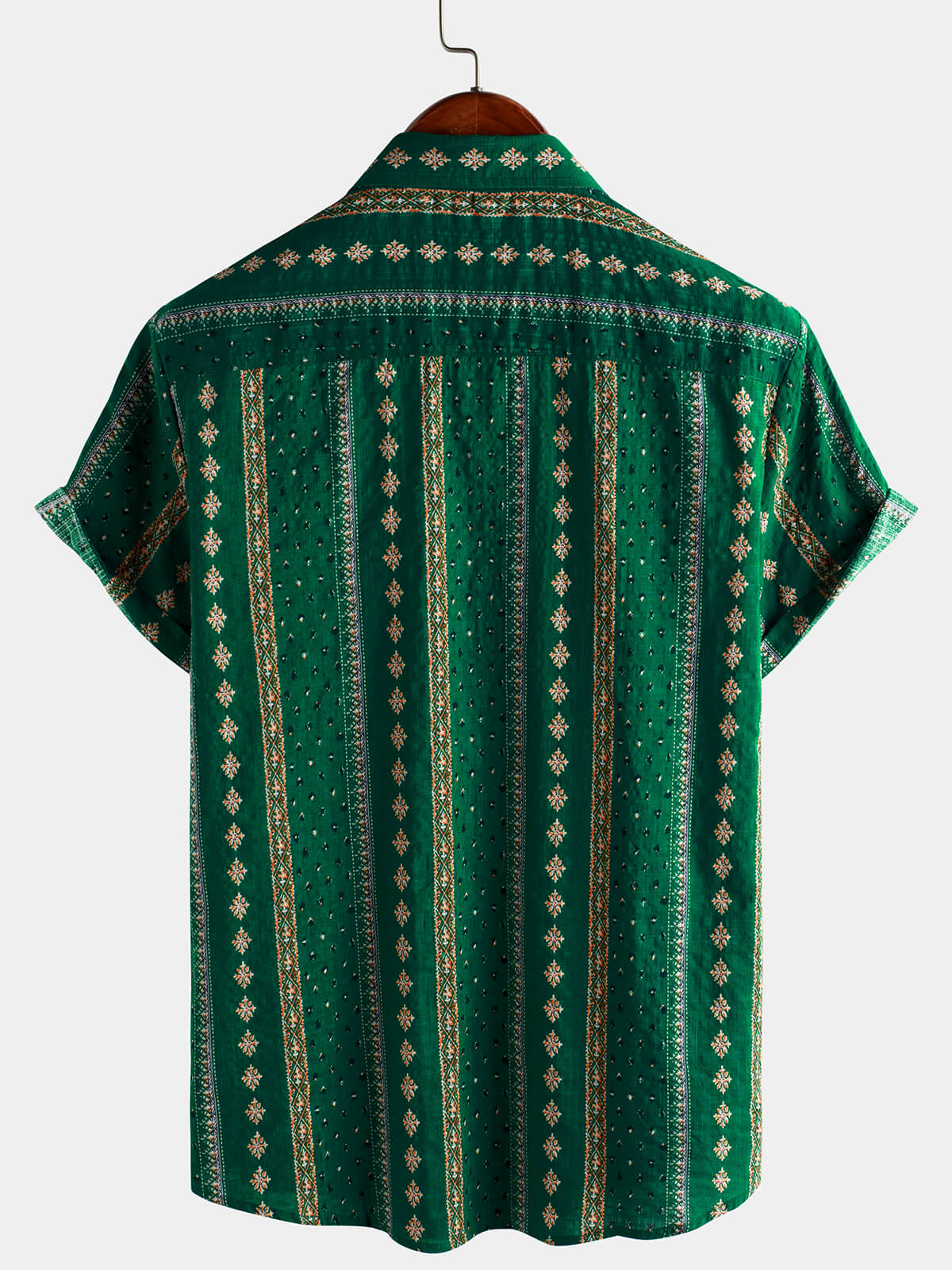 Men's Retro Green Striped Print Button Up 70s Vintage Short Sleeve Shirt