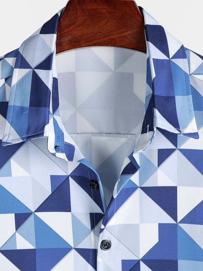 Men's Blue Abstract Graphic Island Cruise Summer Holiday Resort Shirt