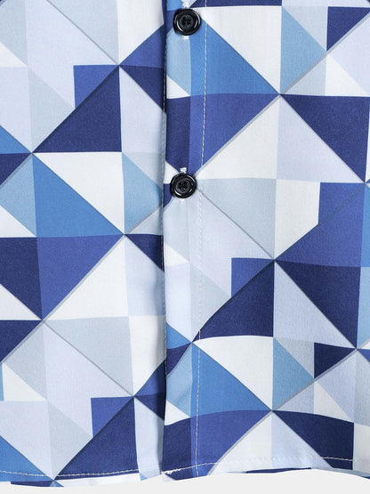 Men's Blue Abstract Graphic Island Cruise Summer Holiday Resort Shirt