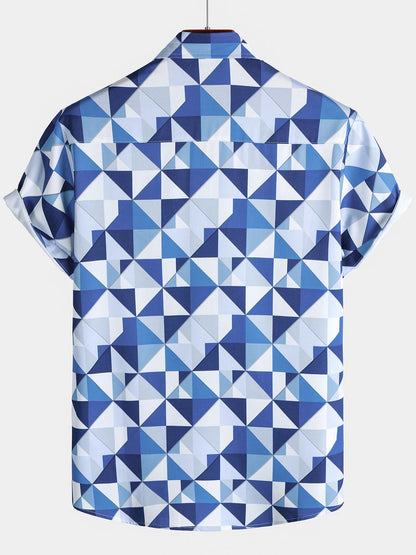 Men's Blue Abstract Graphic Island Cruise Summer Holiday Resort Shirt