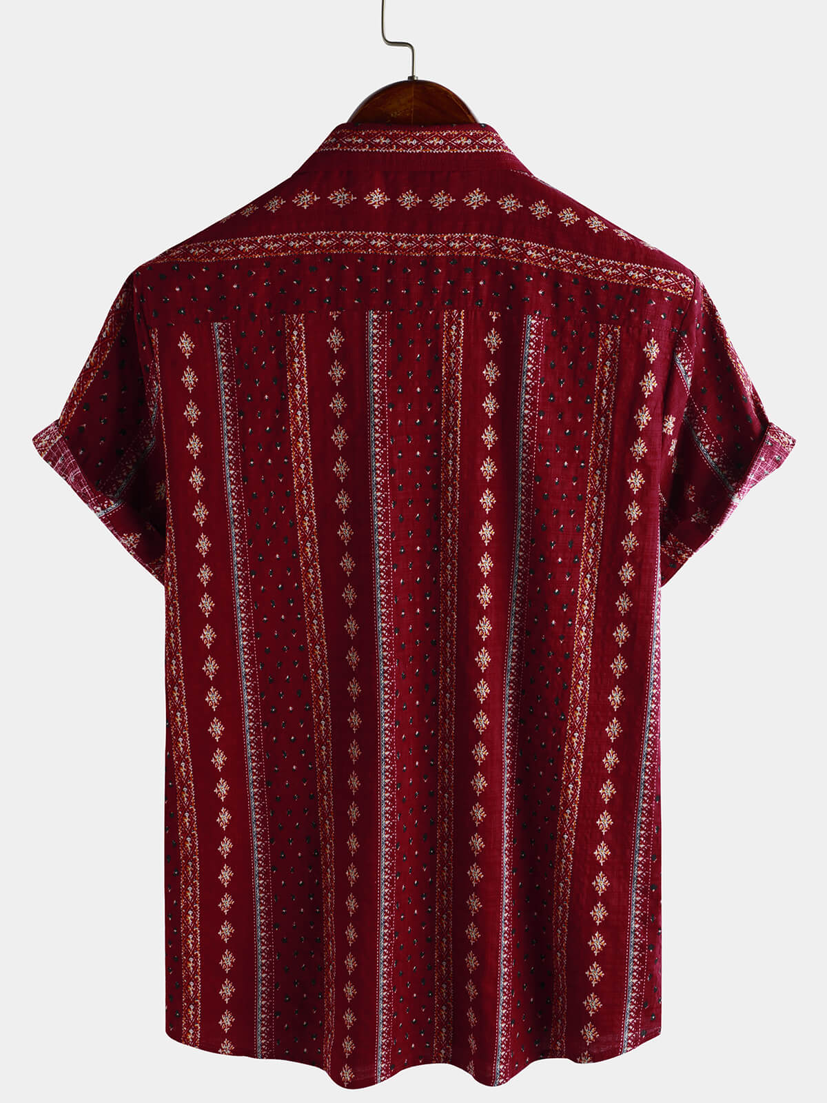 Men's Retro Red Striped Print Button Up 70s Vintage Short Sleeve Shirt