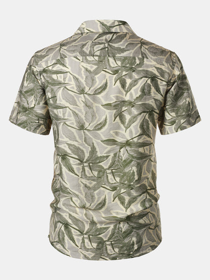 Men's Green Tropical Print Pocket Resort Short Sleeve Shirt