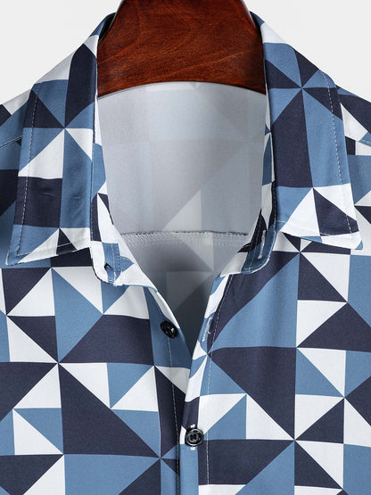 Men's Navy Blue Abstract Graphic Island Cruise Summer Holiday Resort Shirt