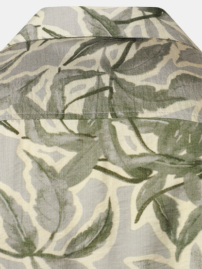 Men's Green Tropical Print Pocket Resort Short Sleeve Shirt